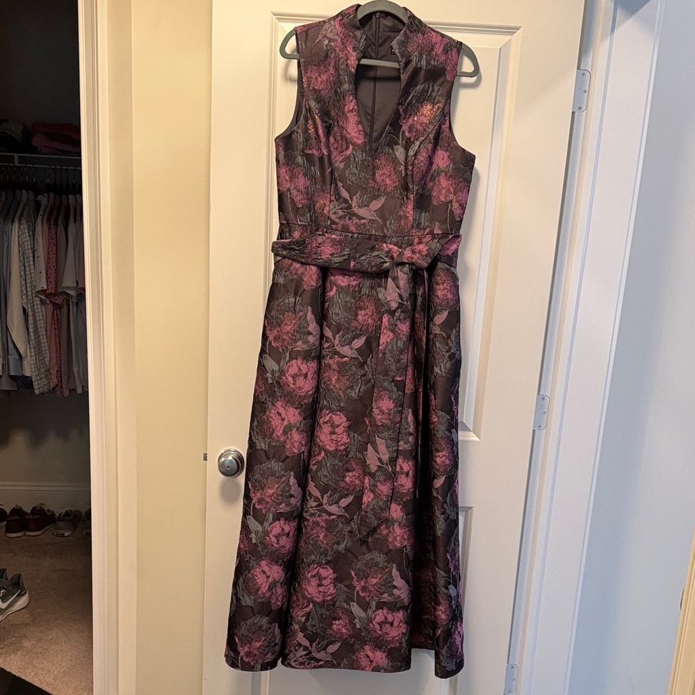 Aidan Mattox Floral MOB Dress in deep purple, pink and black.